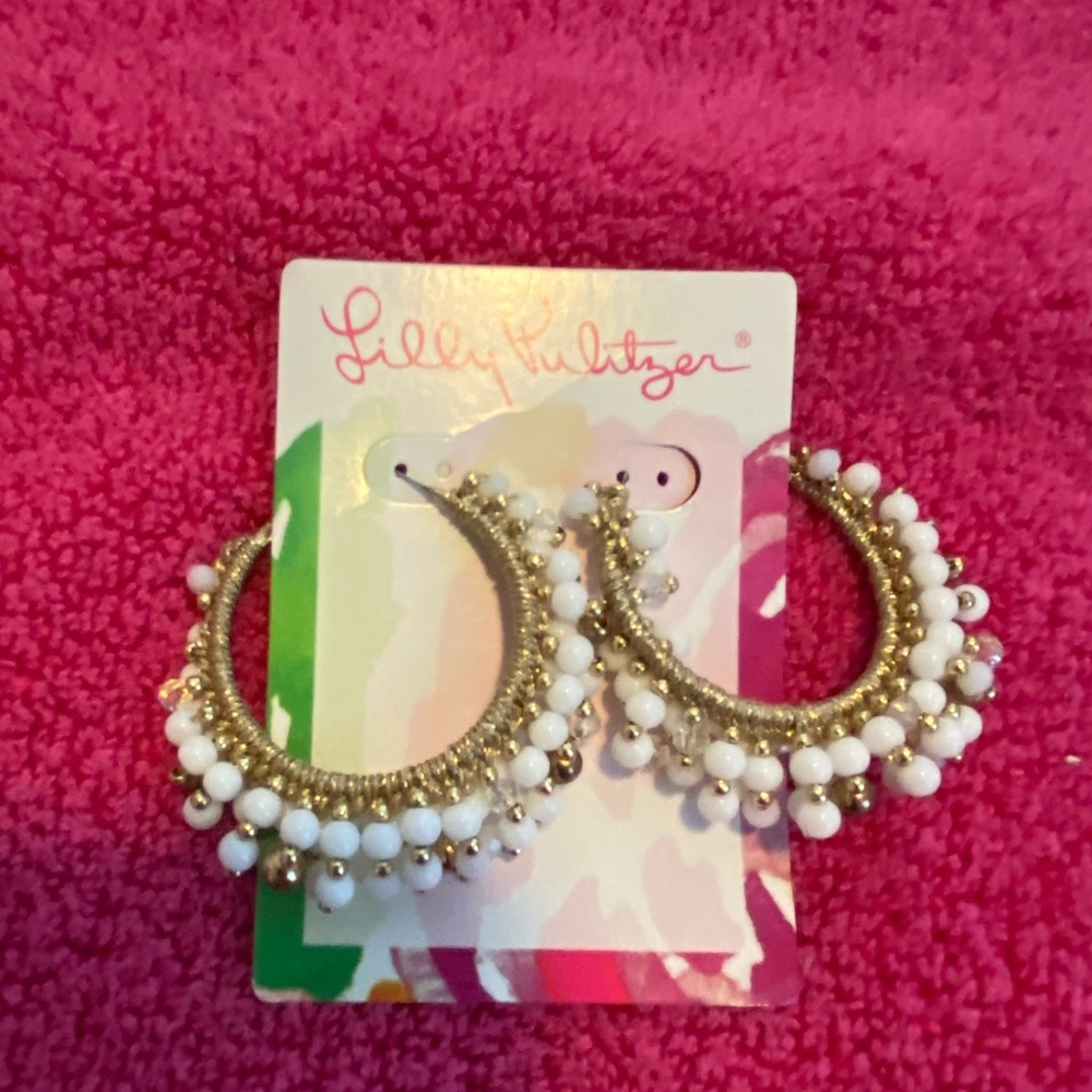 Lilly Pulitzer Gold and White Earrings with Pearl Accents